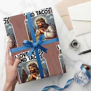 Funny Jesus Christian Christmas Wrapping Paper Roll I Love Jesus And Tacos TS14 Mocha Print Your Wear