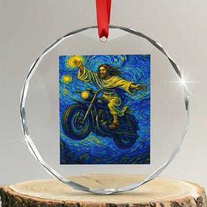 Funny Jesus Christian Motorcycle Crystal Glass Ornament Starry Night Van Gogh Biker TS14 Transparent Glass 3'' Circle Print Your Wear