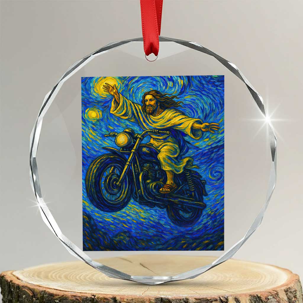 Funny Jesus Christian Motorcycle Crystal Glass Ornament Starry Night Van Gogh Biker TS14 Transparent Glass 3'' Circle Print Your Wear