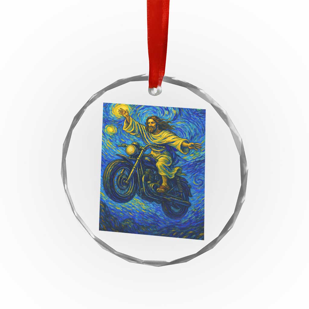 Funny Jesus Christian Motorcycle Crystal Glass Ornament Starry Night Van Gogh Biker TS14 Transparent Glass 3'' Circle Print Your Wear