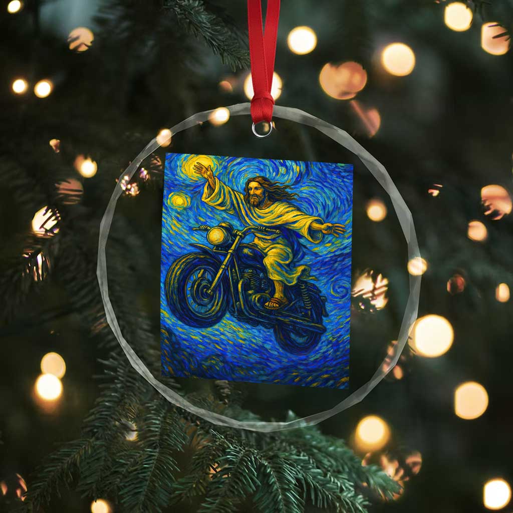 Funny Jesus Christian Motorcycle Crystal Glass Ornament Starry Night Van Gogh Biker TS14 Print Your Wear