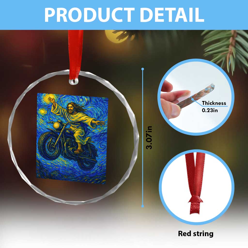 Funny Jesus Christian Motorcycle Crystal Glass Ornament Starry Night Van Gogh Biker TS14 Print Your Wear