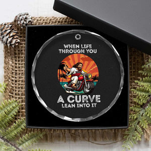 Funny Jesus Christian Motorcycle Crystal Glass Ornament When Life Throws You A Curve Lean Into It TS14 Print Your Wear