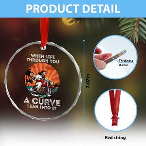 Funny Jesus Christian Motorcycle Crystal Glass Ornament When Life Throws You A Curve Lean Into It TS14 Print Your Wear