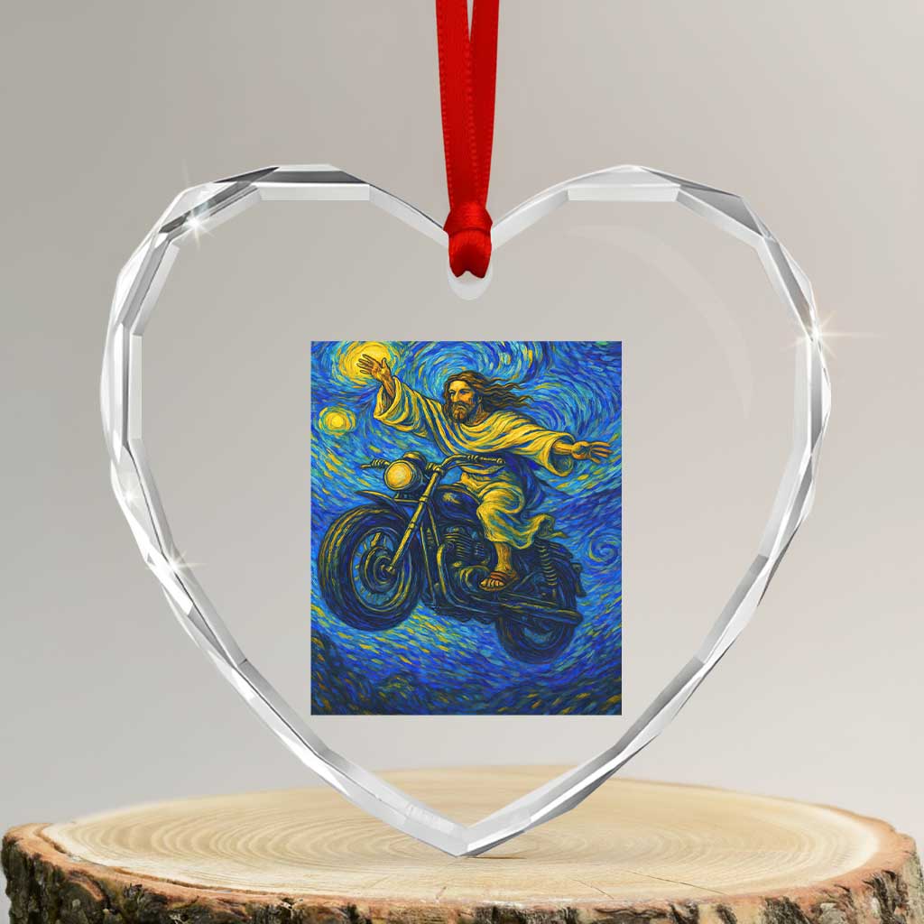 Funny Jesus Christian Motorcycle Heart Crystal Glass Ornament Starry Night Van Gogh Biker TS14 Transparent Glass 3'' Heart Print Your Wear
