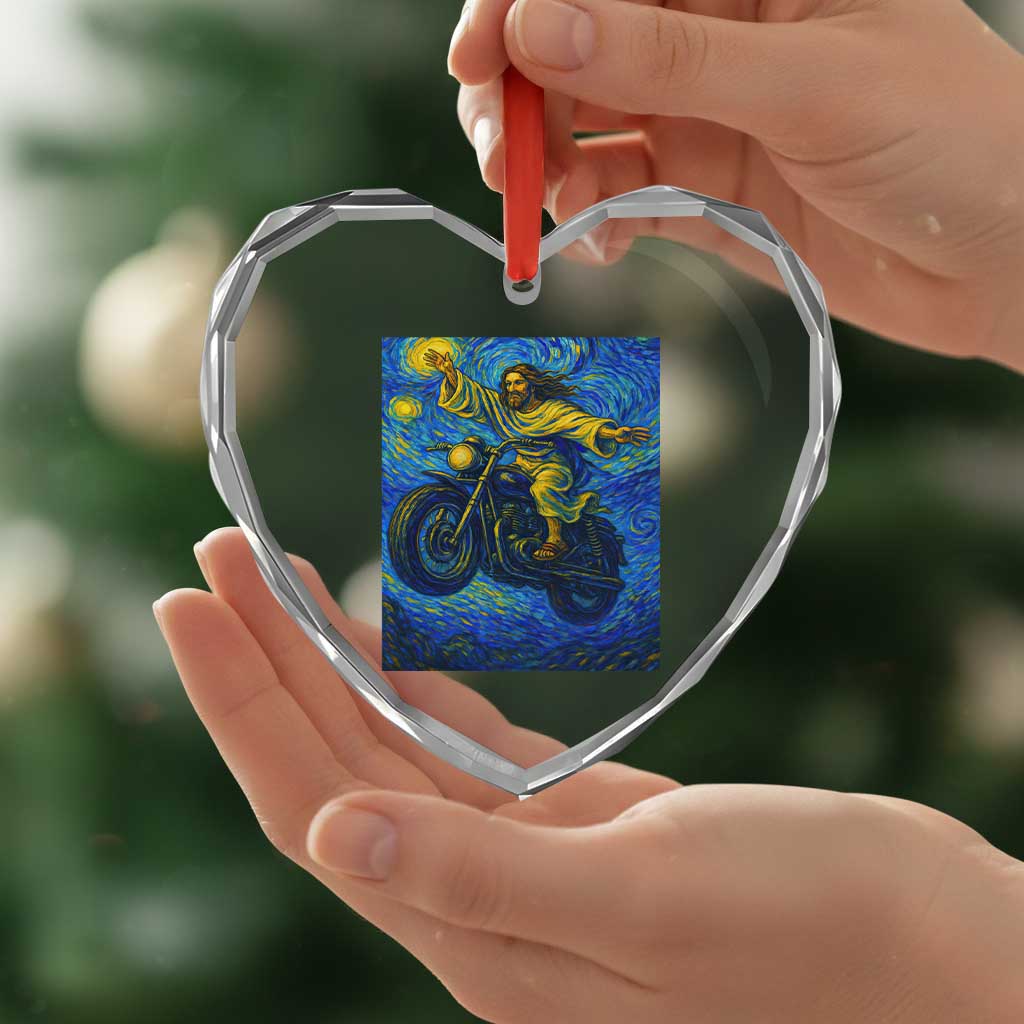 Funny Jesus Christian Motorcycle Heart Crystal Glass Ornament Starry Night Van Gogh Biker TS14 Print Your Wear