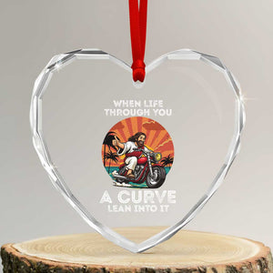 Funny Jesus Christian Motorcycle Heart Crystal Glass Ornament When Life Throws You A Curve Lean Into It TS14 Transparent Glass 3'' Heart Print Your Wear