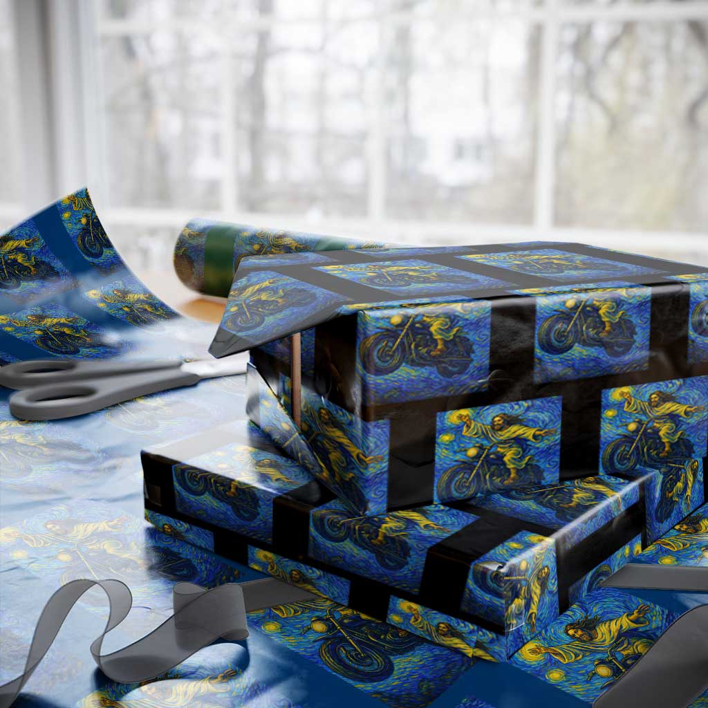 Funny Jesus Christian Motorcycle Wrapping Paper Roll Starry Night Van Gogh Biker TS14 Black Print Your Wear