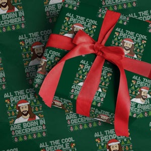 Funny Jesus Christmas December Birthday Wrapping Paper Roll Ugly Xmas TS10 Green Print Your Wear