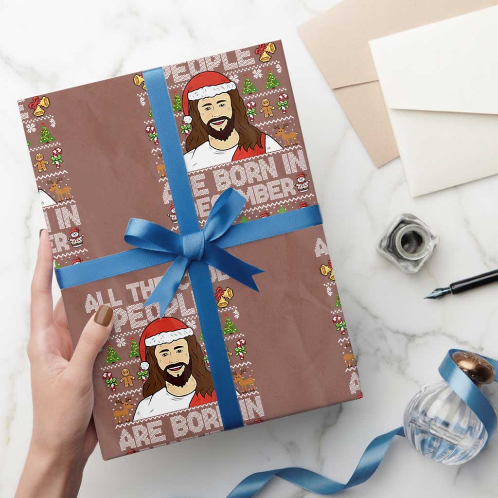 Funny Jesus Christmas December Birthday Wrapping Paper Roll Ugly Xmas TS10 Mocha Print Your Wear