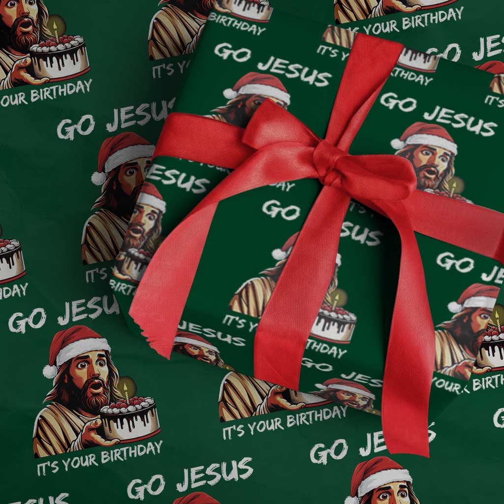 Funny Jesus Christmas Wrapping Paper Roll Go Jesus It Is Your Birthday TS14 Green Print Your Wear