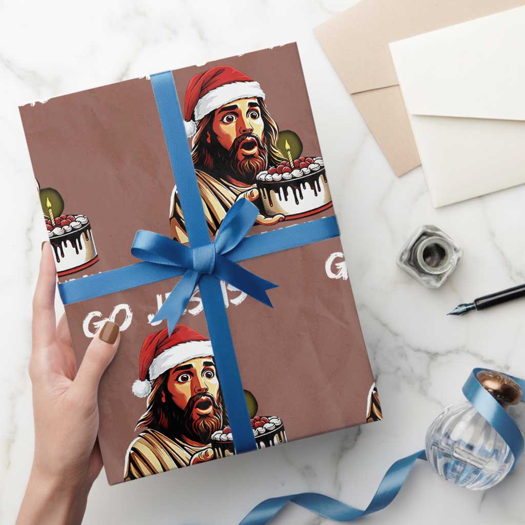 Funny Jesus Christmas Wrapping Paper Roll Go Jesus It Is Your Birthday TS14 Mocha Print Your Wear