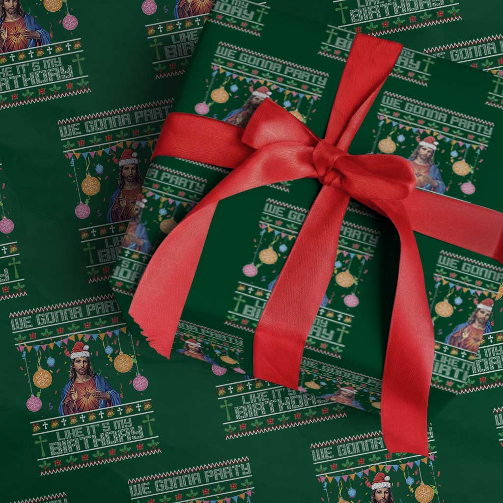 Funny Jesus Christmas Wrapping Paper Roll We Gonna Party Like It's My Birthday Christian Xmas TS11 Green Print Your Wear