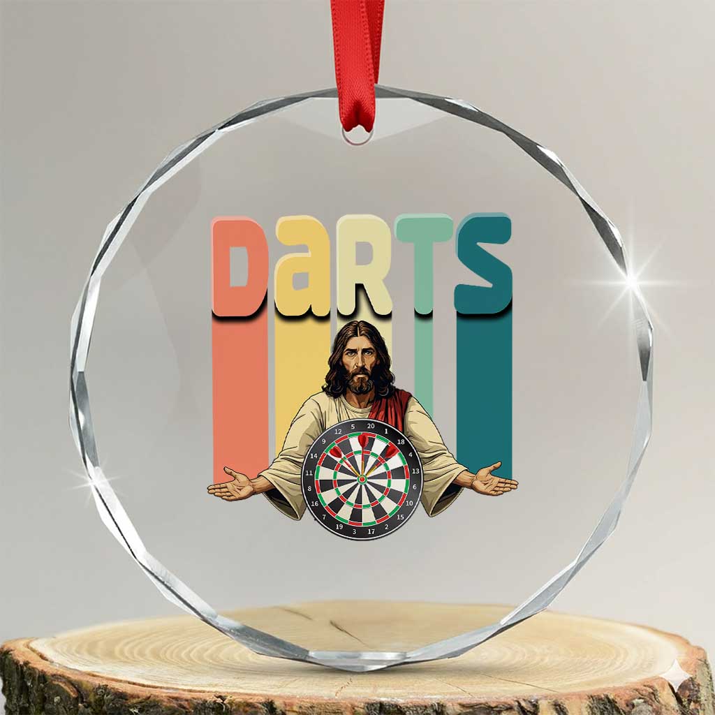 Funny Jesus Dart Player Sunset Retro Vintage Crystal Glass Ornament Christian Dartist Gift TS12 Transparent Glass 3'' Circle Print Your Wear