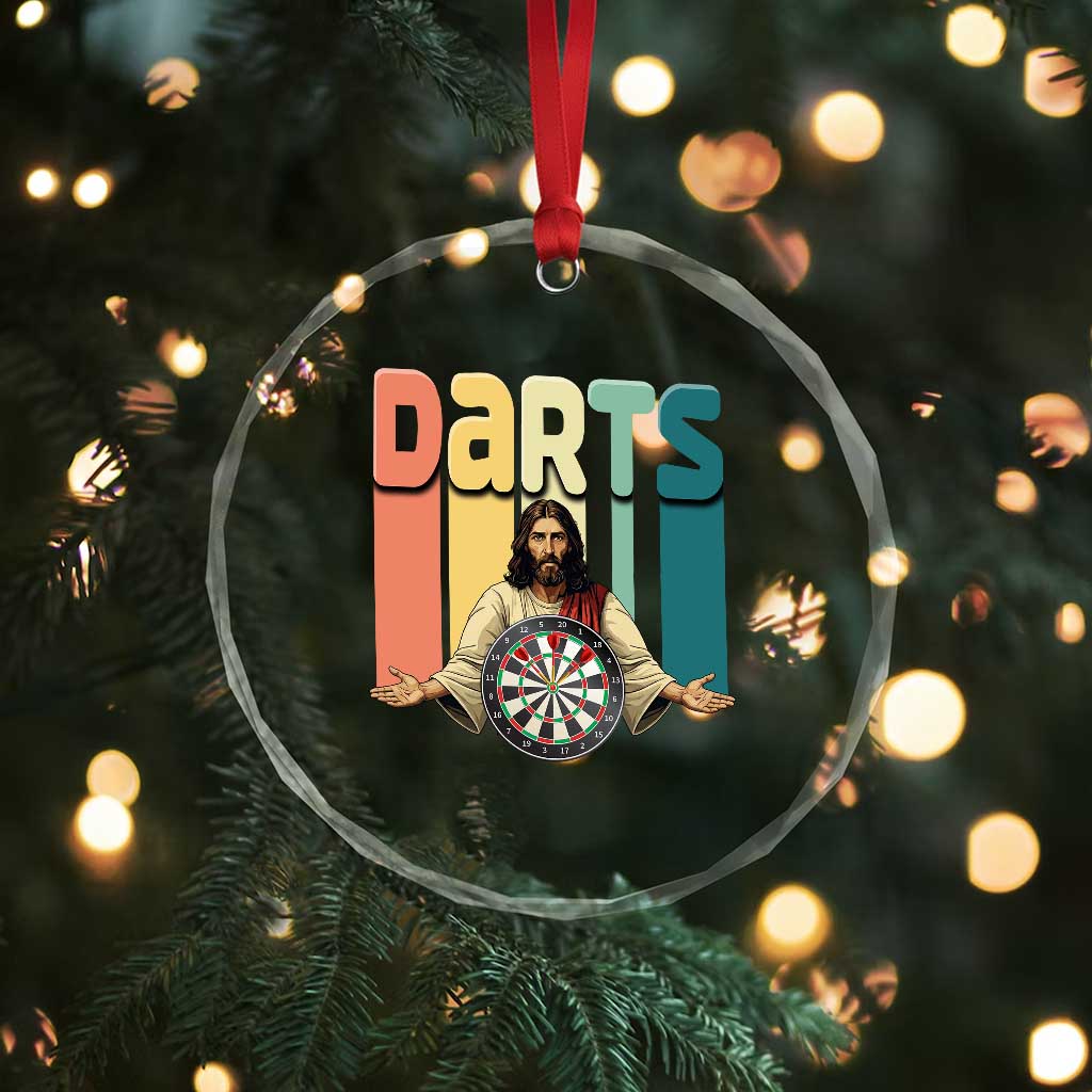 Funny Jesus Dart Player Sunset Retro Vintage Crystal Glass Ornament Christian Dartist Gift TS12 Print Your Wear
