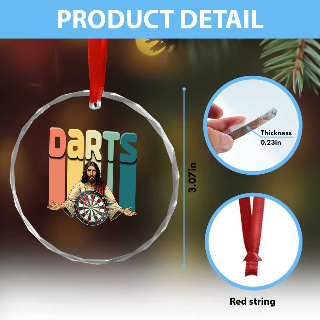 Funny Jesus Dart Player Sunset Retro Vintage Crystal Glass Ornament Christian Dartist Gift TS12 Print Your Wear