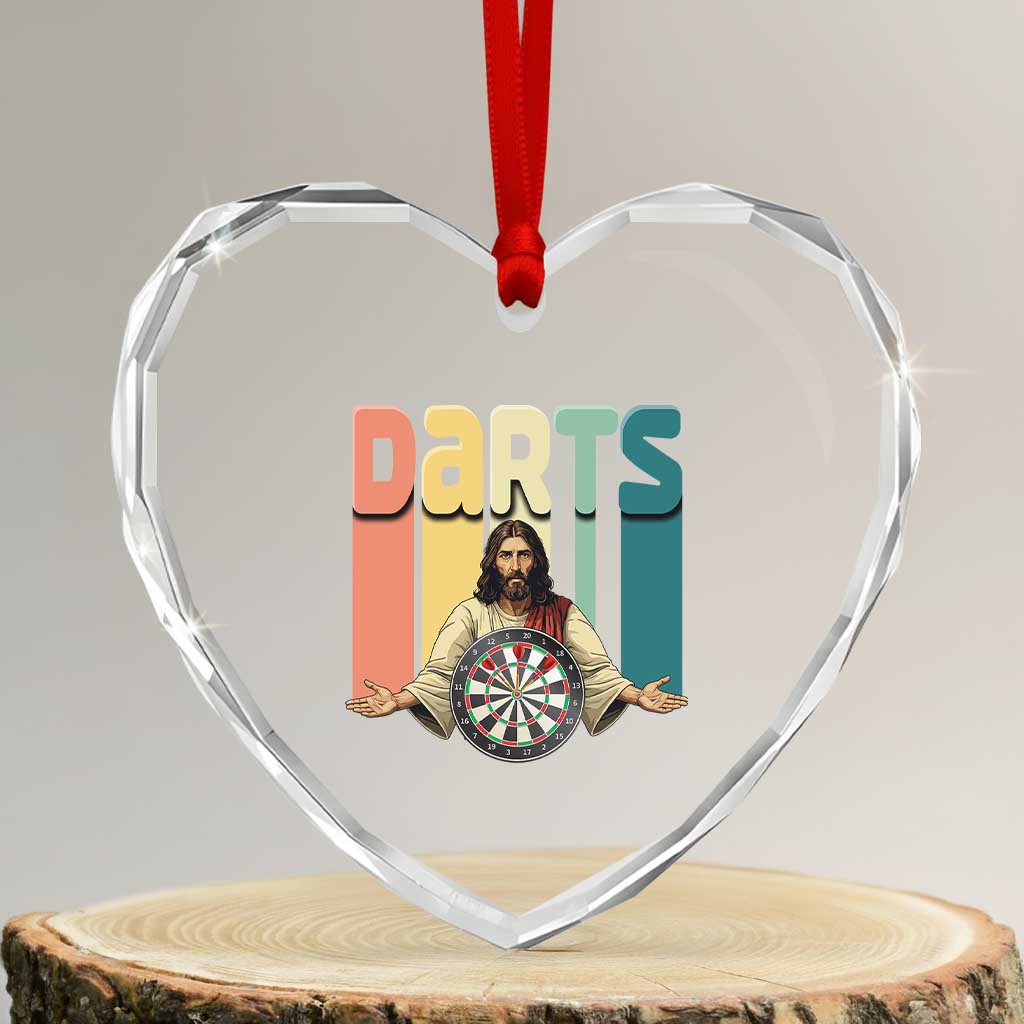 Funny Jesus Dart Player Sunset Retro Vintage Heart Crystal Glass Ornament Christian Dartist Gift TS12 Transparent Glass 3'' Heart Print Your Wear