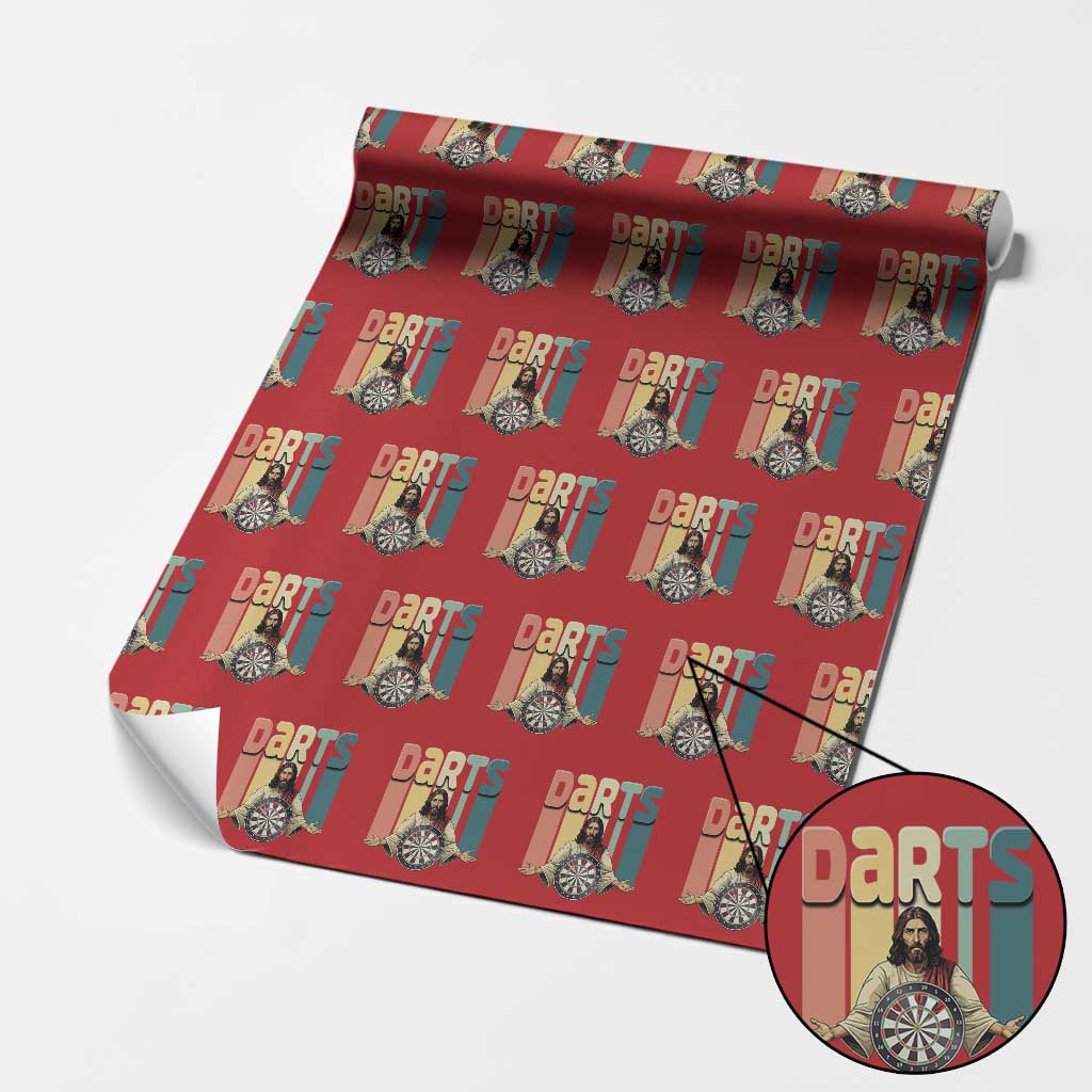 Funny Jesus Dart Player Sunset Retro Vintage Wrapping Paper Roll Christian Dartist Gift TS12 Red Print Your Wear