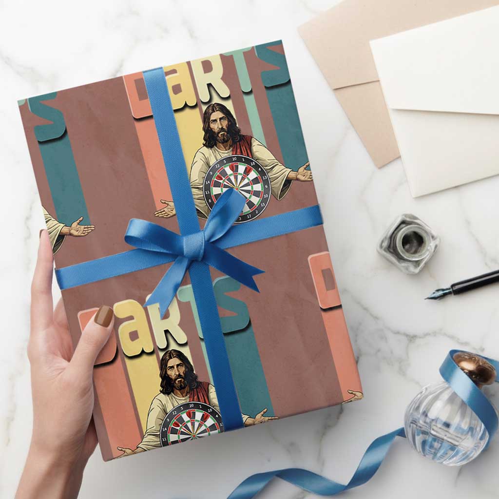 Funny Jesus Dart Player Sunset Retro Vintage Wrapping Paper Roll Christian Dartist Gift TS12 Mocha Print Your Wear
