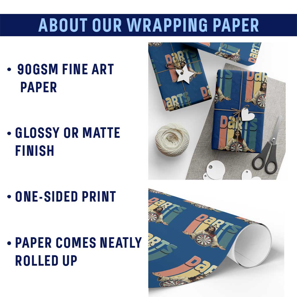 Funny Jesus Dart Player Sunset Retro Vintage Wrapping Paper Roll Christian Dartist Gift TS12 Print Your Wear