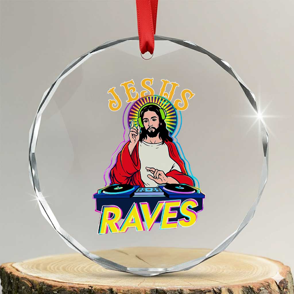 Funny Jesus DJ Raves Techno EDM Party Crystal Glass Ornament TS11 Transparent Glass 3'' Circle Print Your Wear