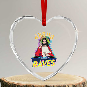 Funny Jesus DJ Raves Techno EDM Party Heart Crystal Glass Ornament TS11 Transparent Glass 3'' Heart Print Your Wear