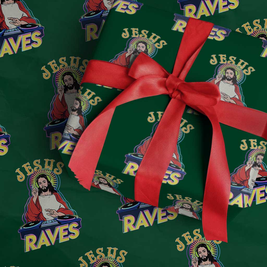 Funny Jesus DJ Raves Techno EDM Party Wrapping Paper Roll TS11 Green Print Your Wear