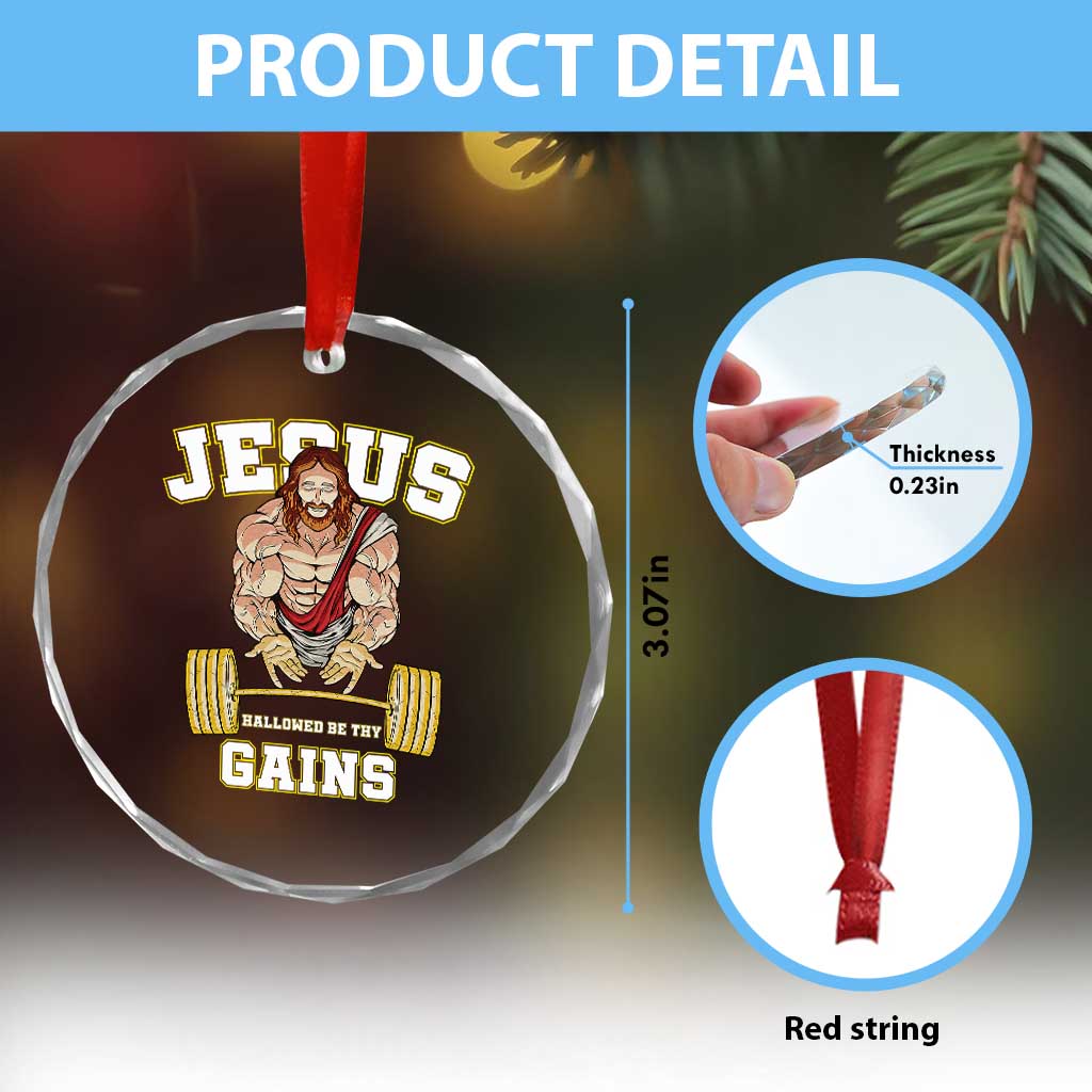 Funny Jesus Gym Crystal Glass Ornament Hallowed Be Thy Gains TS14 Print Your Wear