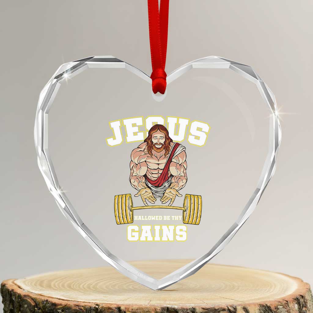 Funny Jesus Gym Heart Crystal Glass Ornament Hallowed Be Thy Gains TS14 Transparent Glass 3'' Heart Print Your Wear