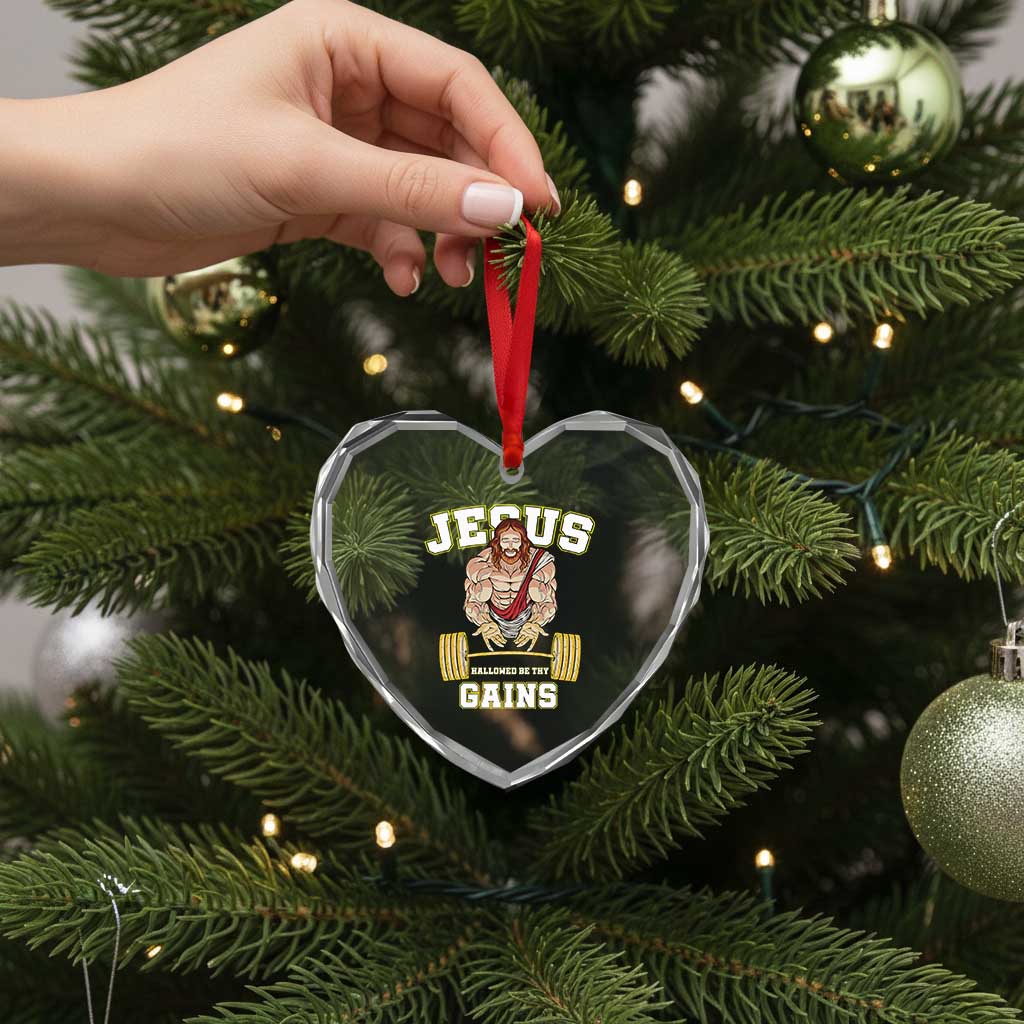 Funny Jesus Gym Heart Crystal Glass Ornament Hallowed Be Thy Gains TS14 Print Your Wear