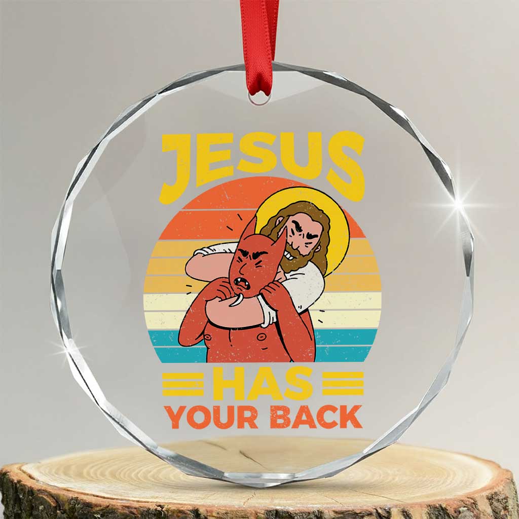 Funny Jesus Has Your Back Crystal Glass Ornament Jiu Jitsu Retro Christian TS11 Transparent Glass 3'' Circle Print Your Wear