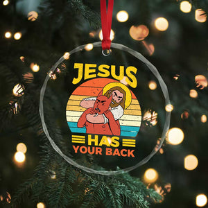 Funny Jesus Has Your Back Crystal Glass Ornament Jiu Jitsu Retro Christian TS11 Print Your Wear
