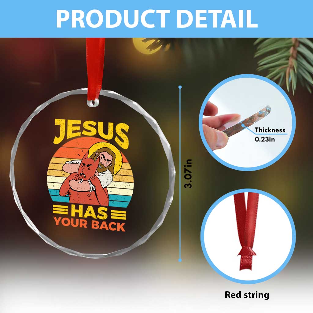 Funny Jesus Has Your Back Crystal Glass Ornament Jiu Jitsu Retro Christian TS11 Print Your Wear
