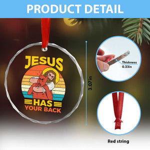 Funny Jesus Has Your Back Crystal Glass Ornament Jiu Jitsu Retro Christian TS11 Print Your Wear