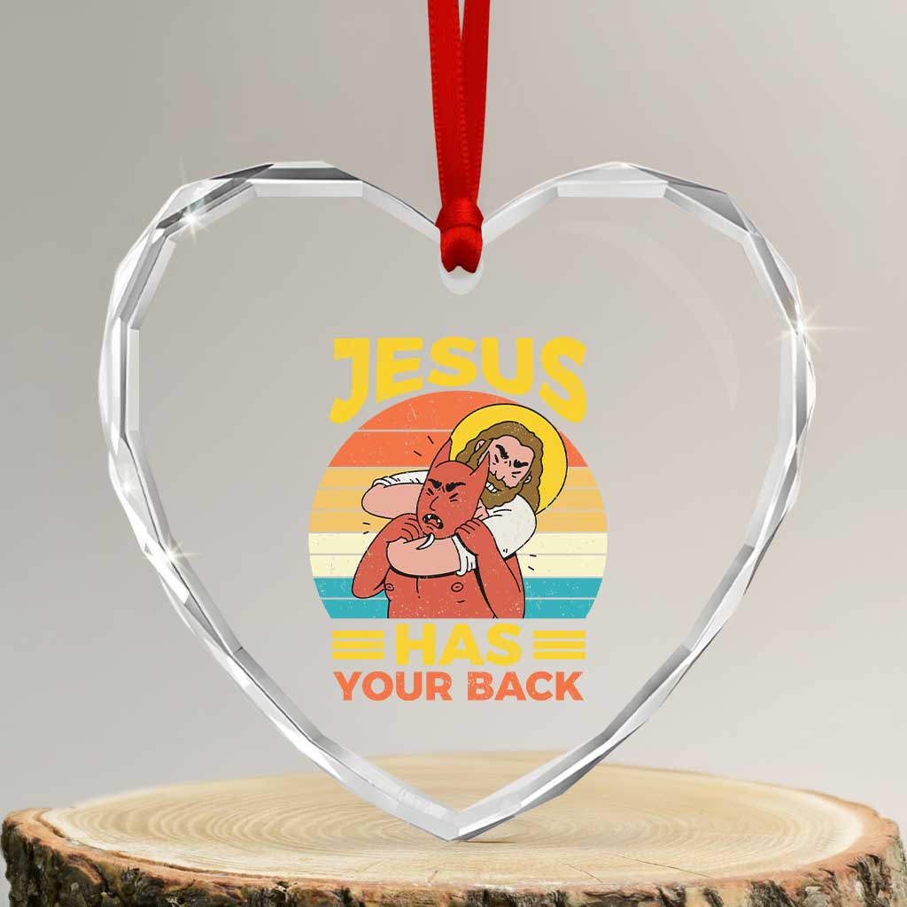 Funny Jesus Has Your Back Heart Crystal Glass Ornament Jiu Jitsu Retro Christian TS11 Transparent Glass 3'' Heart Print Your Wear