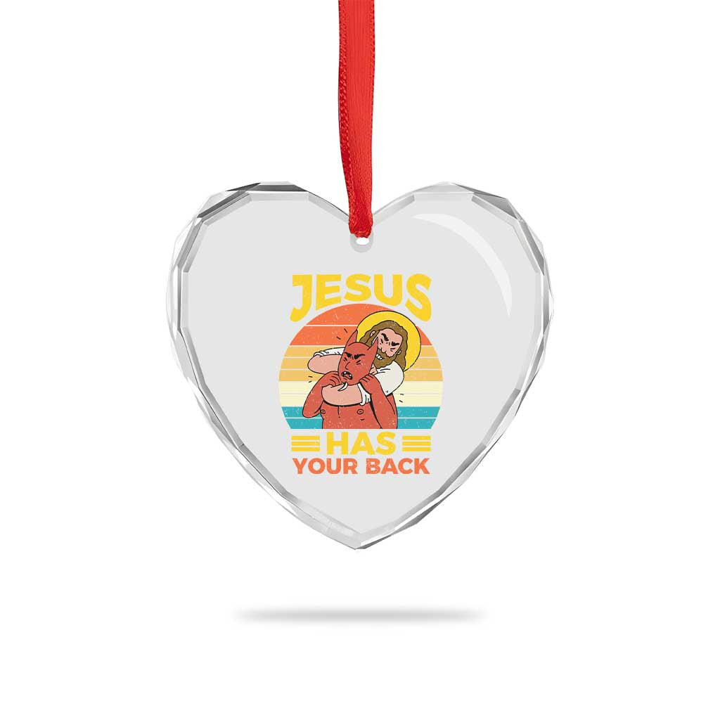 Funny Jesus Has Your Back Heart Crystal Glass Ornament Jiu Jitsu Retro Christian TS11 Print Your Wear