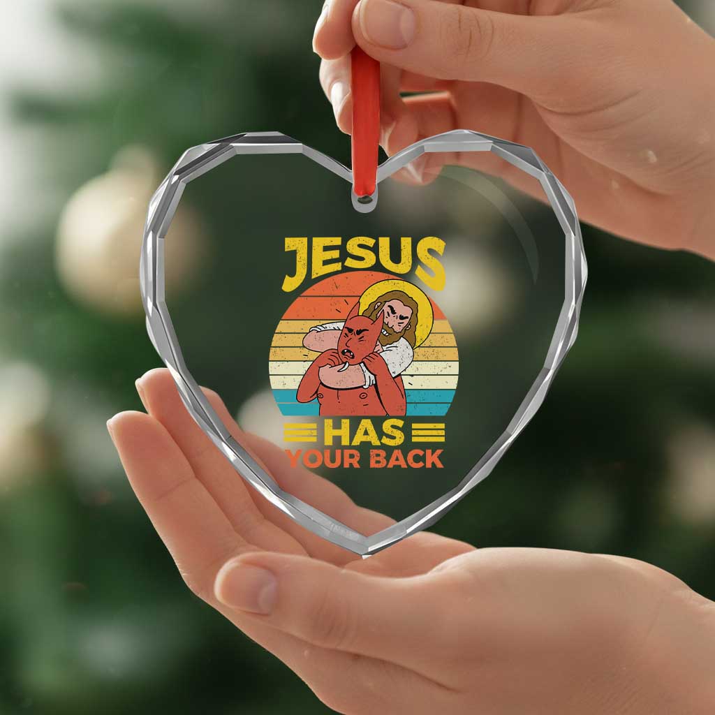 Funny Jesus Has Your Back Heart Crystal Glass Ornament Jiu Jitsu Retro Christian TS11 Print Your Wear