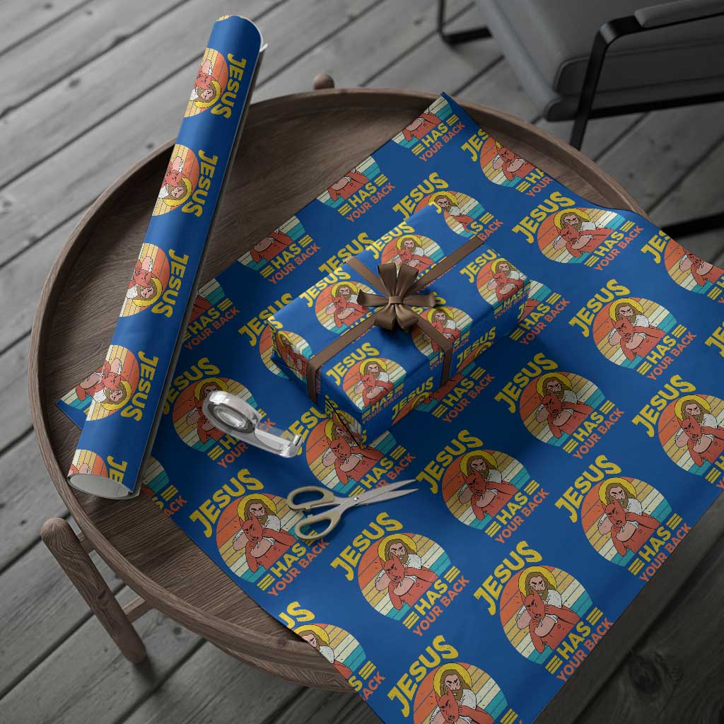 Funny Jesus Has Your Back Wrapping Paper Roll Jiu Jitsu Retro Christian TS11 Blue Print Your Wear