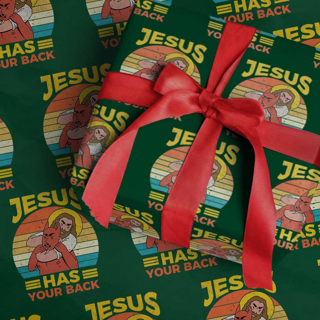 Funny Jesus Has Your Back Wrapping Paper Roll Jiu Jitsu Retro Christian TS11 Green Print Your Wear