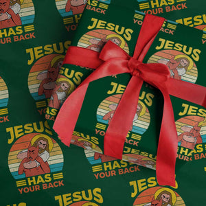 Funny Jesus Has Your Back Wrapping Paper Roll Jiu Jitsu Retro Christian TS11 Green Print Your Wear