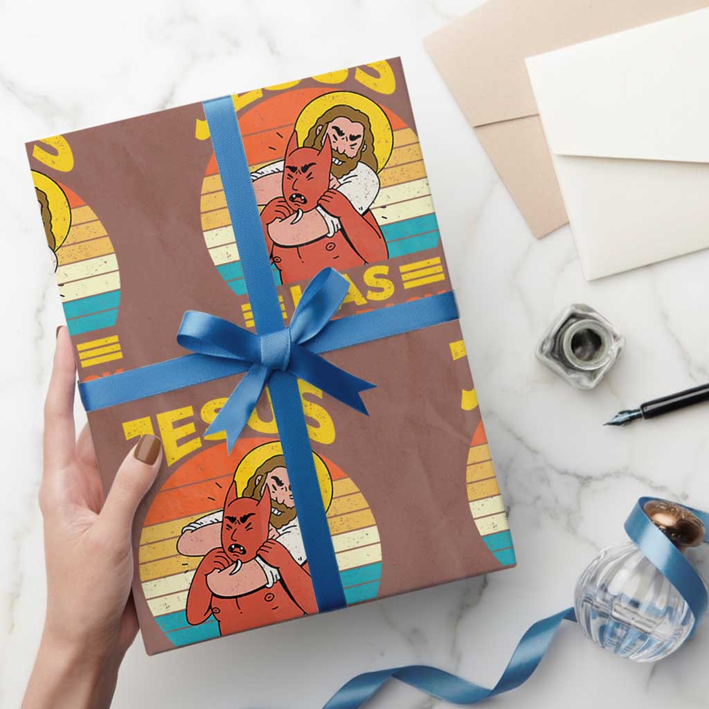 Funny Jesus Has Your Back Wrapping Paper Roll Jiu Jitsu Retro Christian TS11 Mocha Print Your Wear