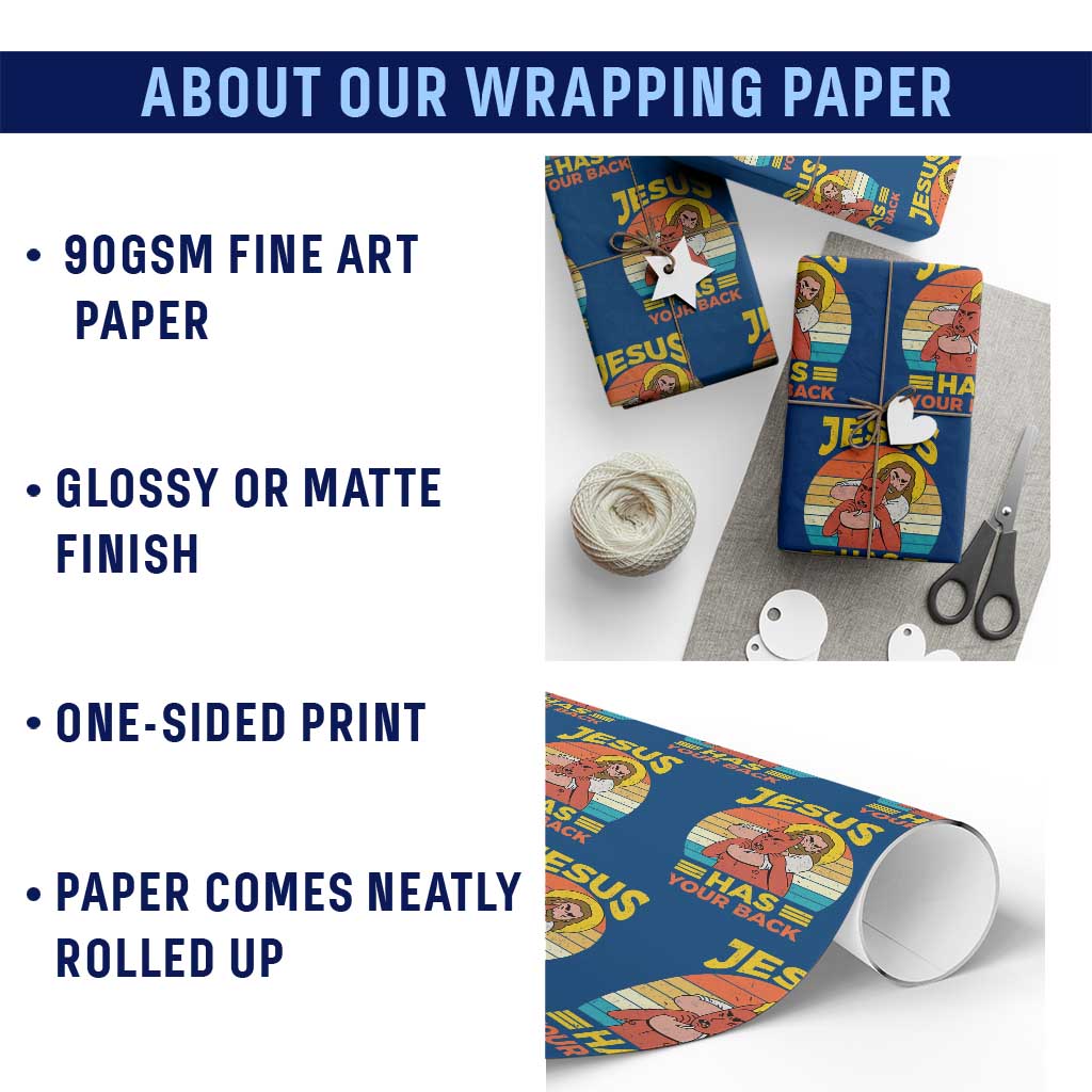 Funny Jesus Has Your Back Wrapping Paper Roll Jiu Jitsu Retro Christian TS11 Print Your Wear