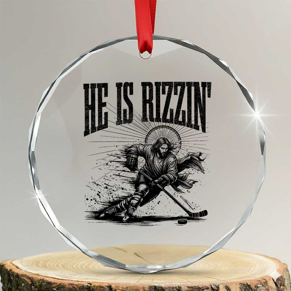 Funny Jesus Hockey Crystal Glass Ornament He Is Rizzin' TS14 Transparent Glass 3'' Circle Print Your Wear