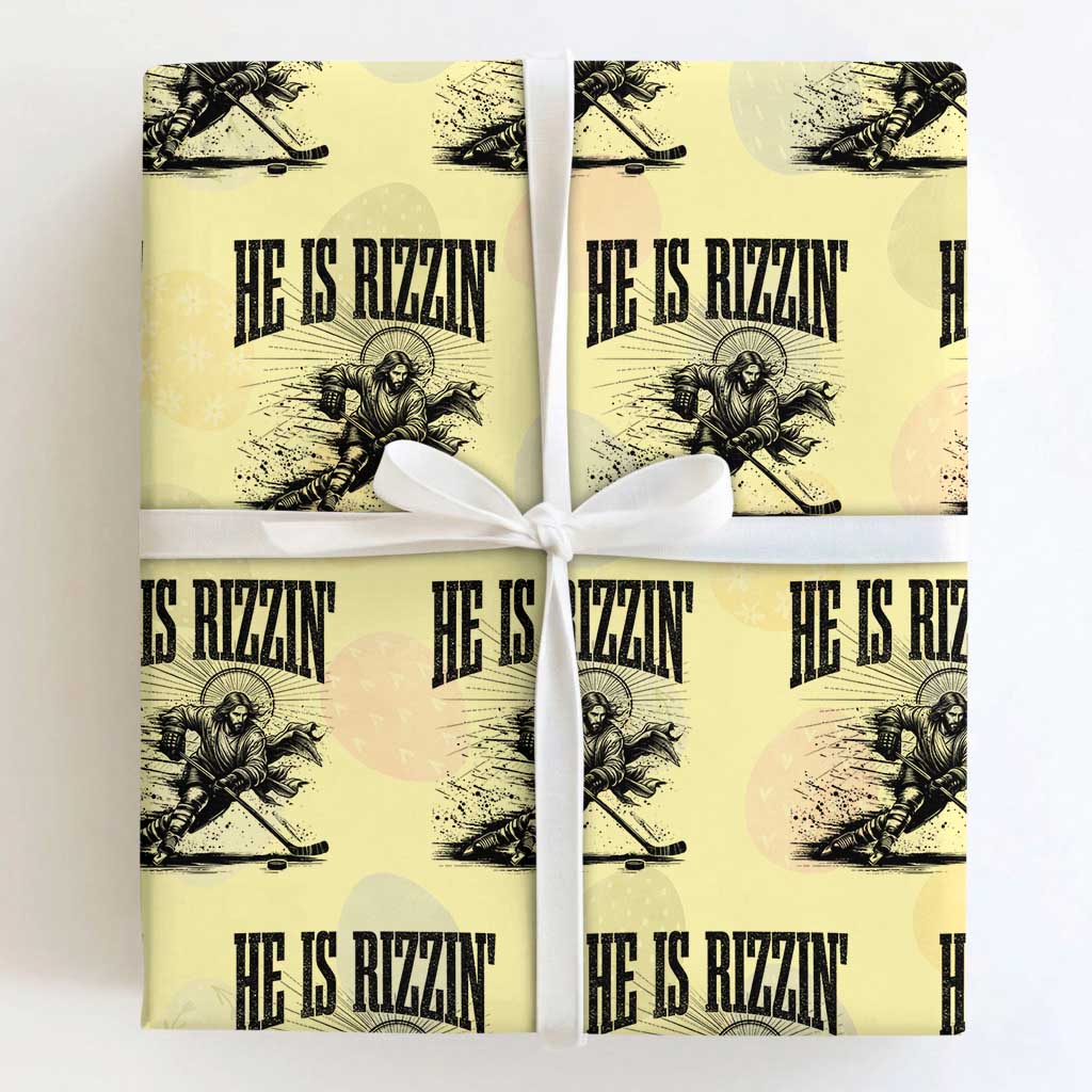 Funny Jesus Hockey Wrapping Paper Roll He Is Rizzin' TS14 Light Yellow Print Your Wear