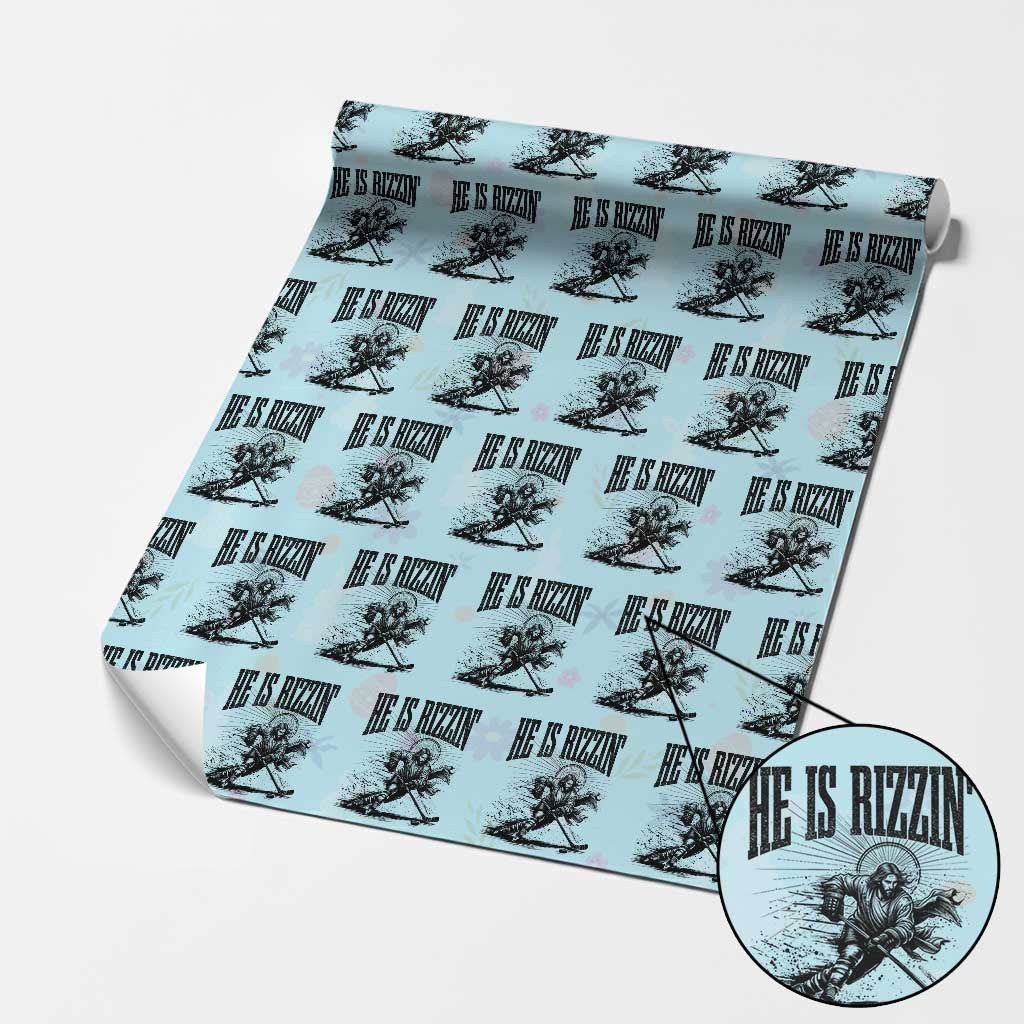 Funny Jesus Hockey Wrapping Paper Roll He Is Rizzin' TS14 Light Blue Print Your Wear