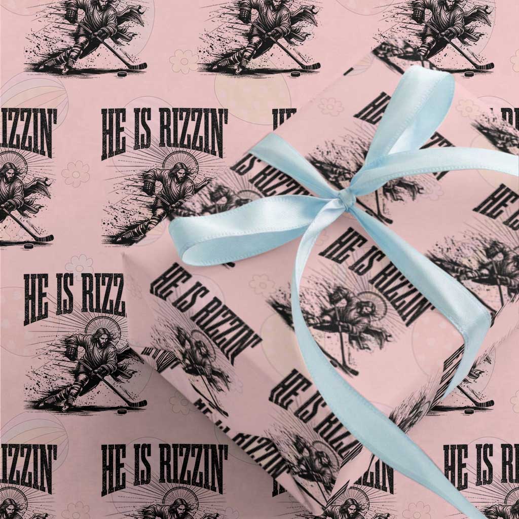 Funny Jesus Hockey Wrapping Paper Roll He Is Rizzin' TS14 Light Pink Print Your Wear