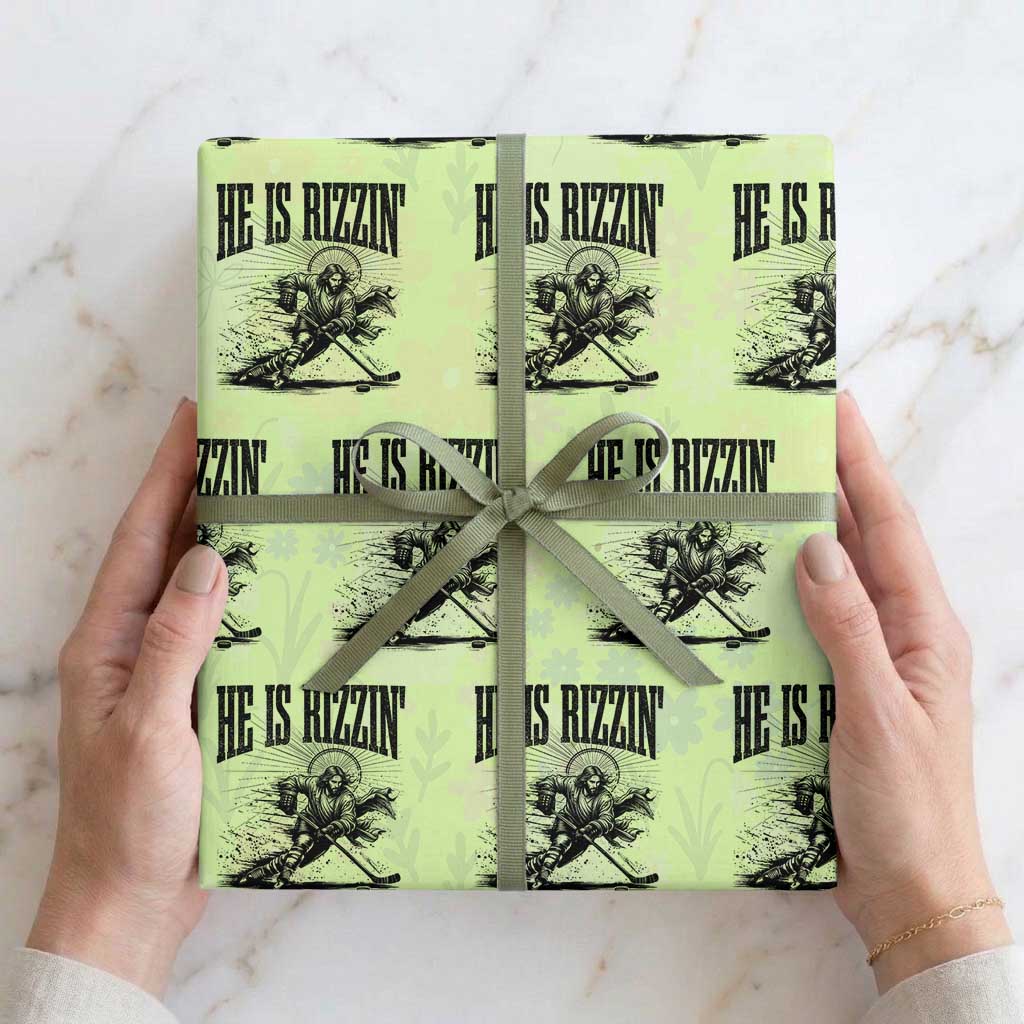 Funny Jesus Hockey Wrapping Paper Roll He Is Rizzin' TS14 Lime Print Your Wear