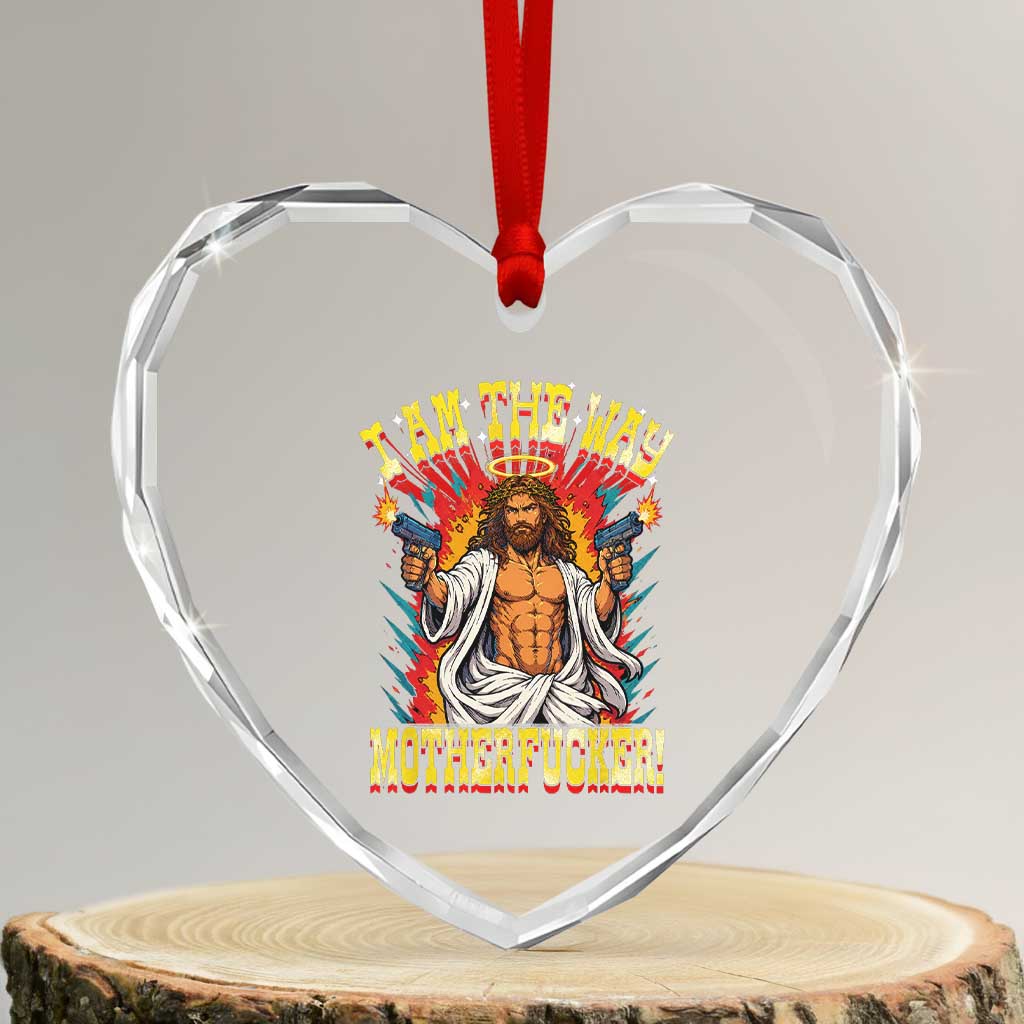 Funny Jesus LitRPG I Am The Way Motherfucker Heart Crystal Glass Ornament