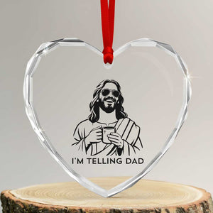 Funny Jesus Meme Heart Crystal Glass Ornament I Am Telling Dad TS14 Transparent Glass 3'' Heart Print Your Wear