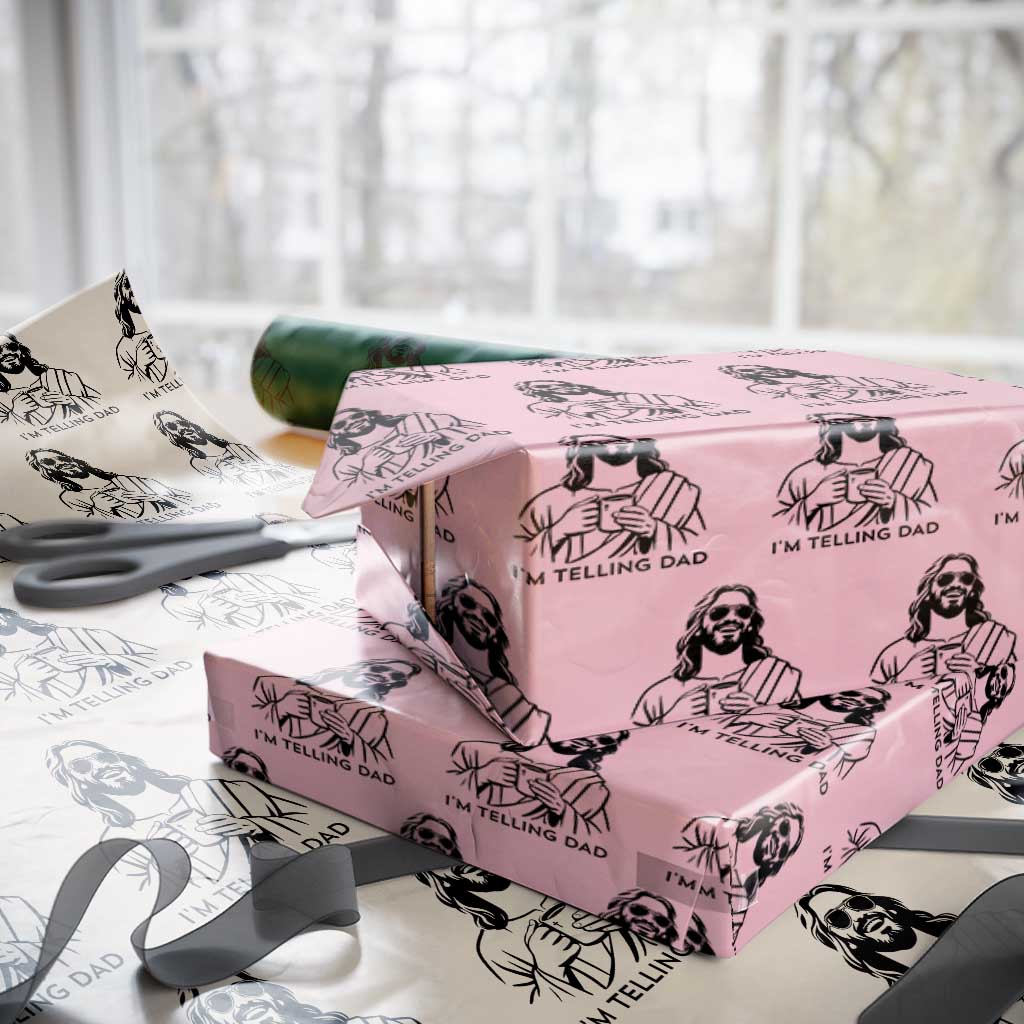 Funny Jesus Meme Wrapping Paper Roll I Am Telling Dad TS14 Light Pink Print Your Wear